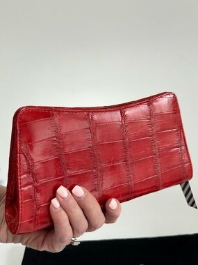 New Clutch Evening Bag Red Genuine Crocodile Skin Handmade New York